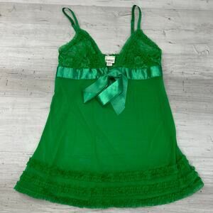 Frederick's Of Hollywood Green Sheer Lace Ruffle Bow Baby Doll Lingerie Large